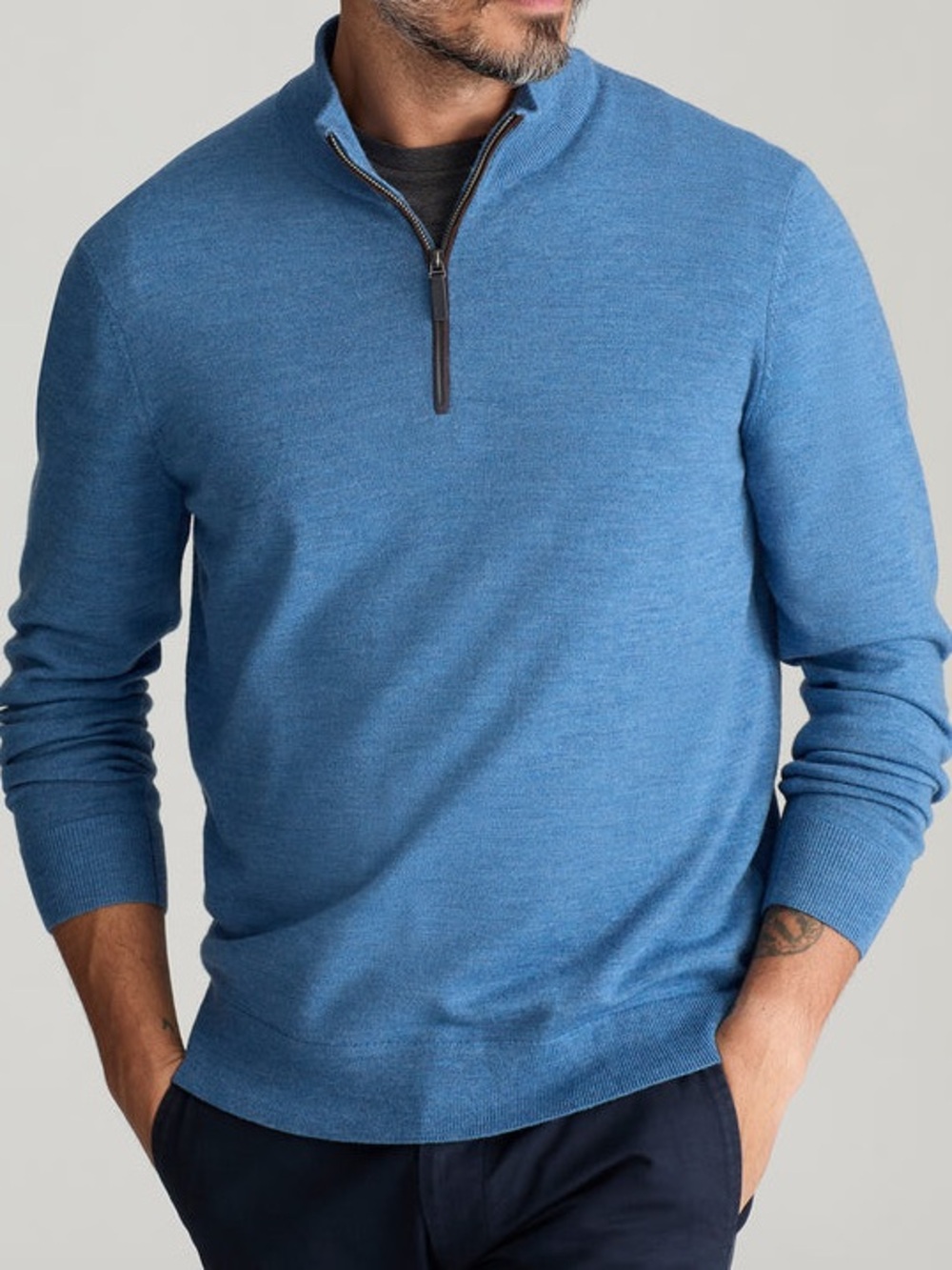UNTUCKit Men's Blue Quarter-Zip Pullover Sweater Extrafine Merino Wool Sz Large